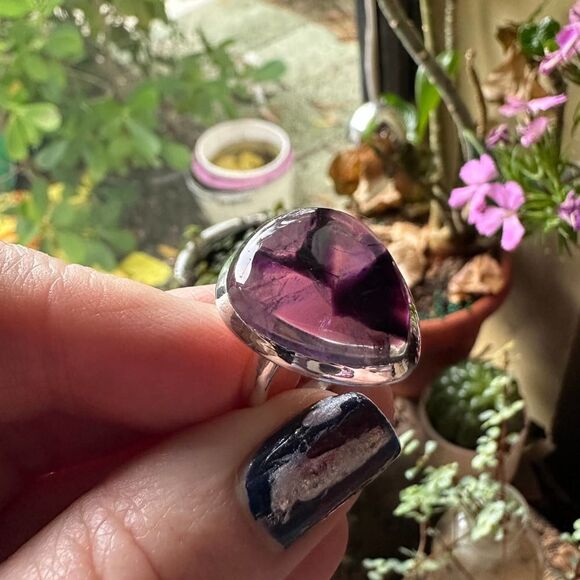 Natural Trapiche Star Amethyst Sterling Silver Ring Size 10 - Picture 1 of 8